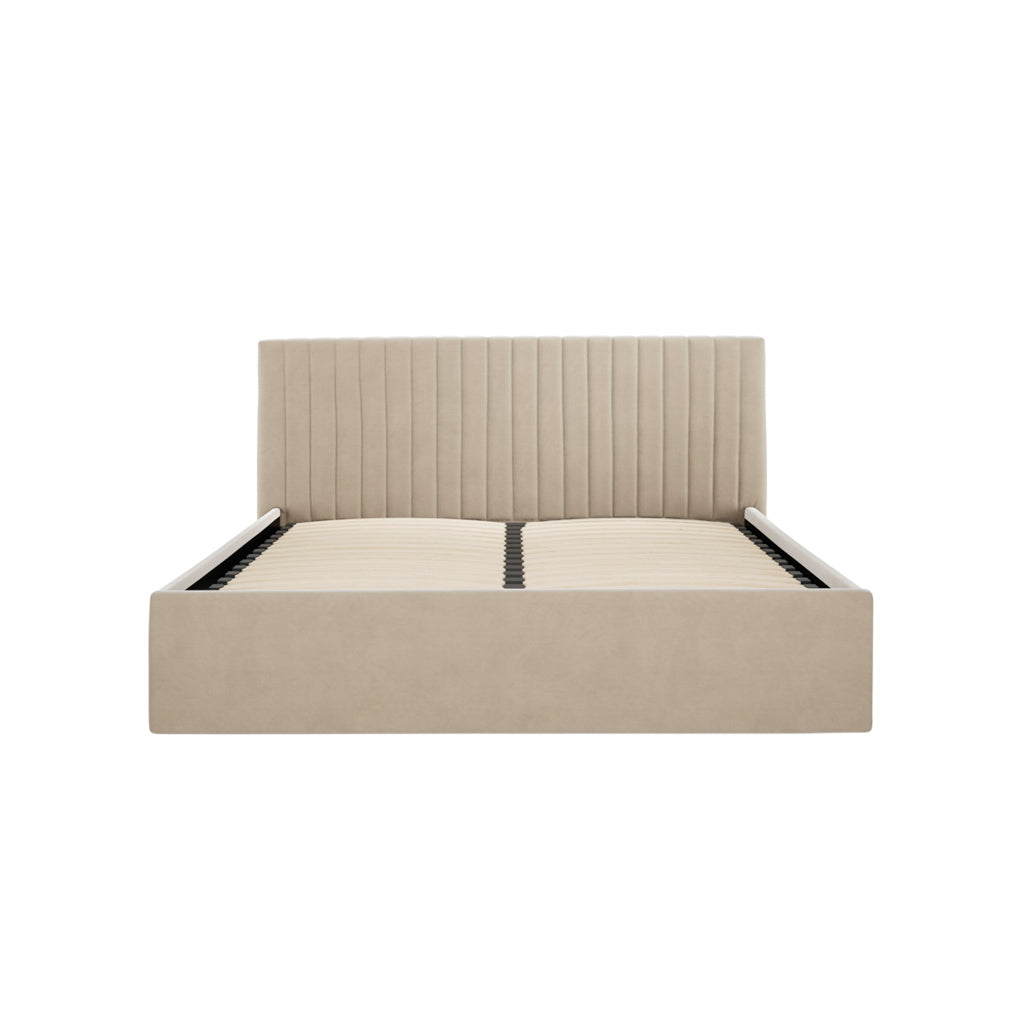 Berlin Beige Velvet Ottoman King Size Bed